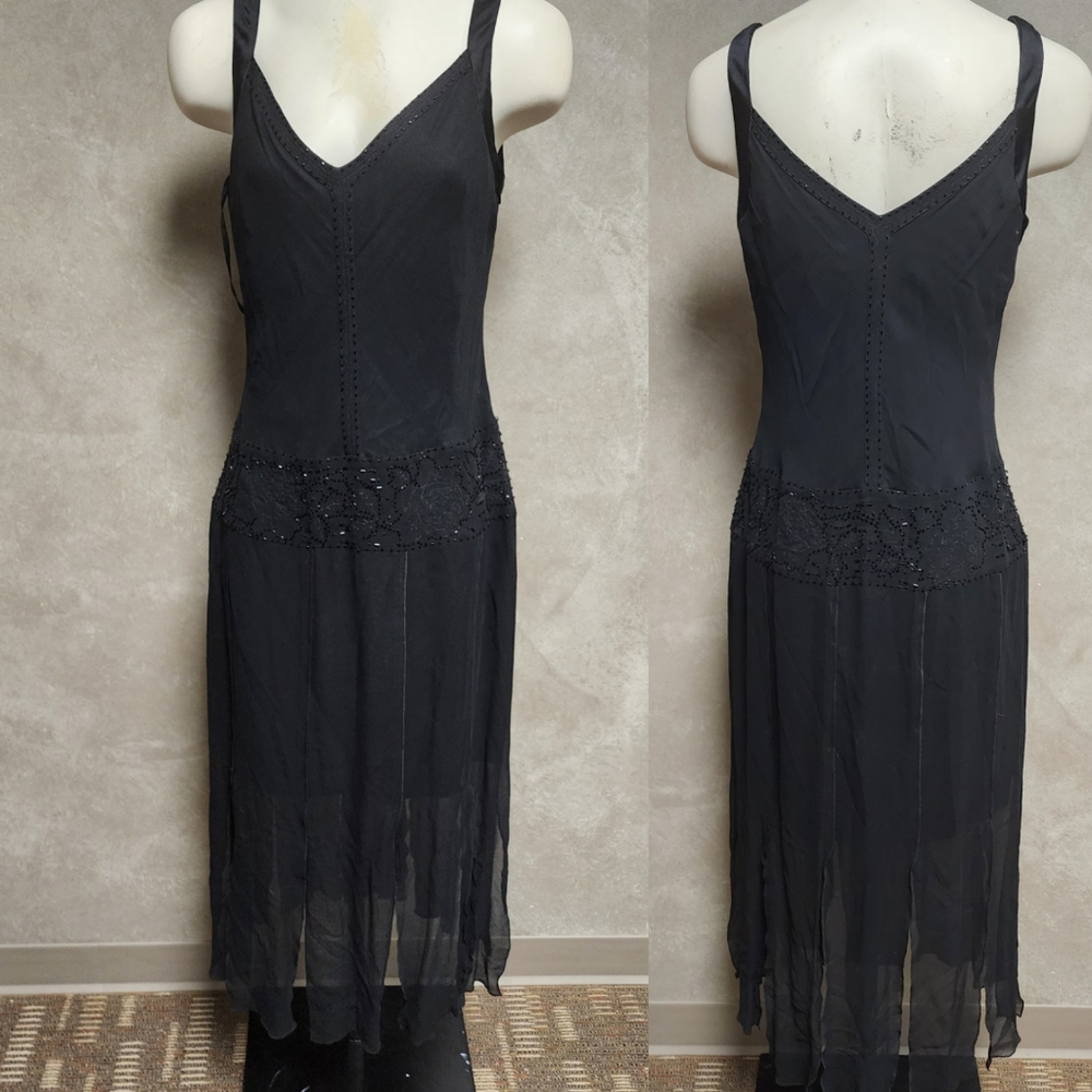 Jones New York Black 100% Silk Dress With Sheered Slit Skirt Size 8